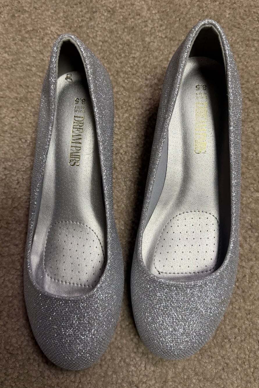 DREAM PAIRS Shoes US 8-1/2 8.5 Women's Silver Wedge Heel Round Toe Slip On Pump